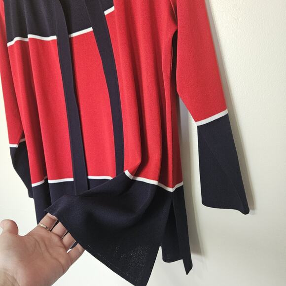 Exclusively Misook Open Front Cardigan Womens L Blue Red Liquid Knit Old Money - Picture 4 of 9